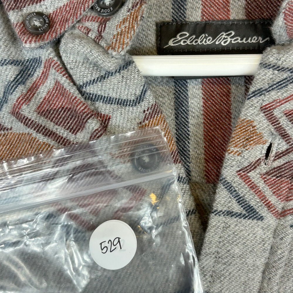 Eddie Bauer Mens Large Southwestern Geometric Flannel Shirt Grey Rust LS - Picture 11 of 11
